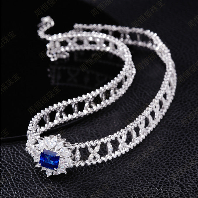 Luxurious Lab-Grown Sapphire S925 Silver with 18k Gold Plating Necklace - Dazzling and Exquisite, Exuding Elegant Charm