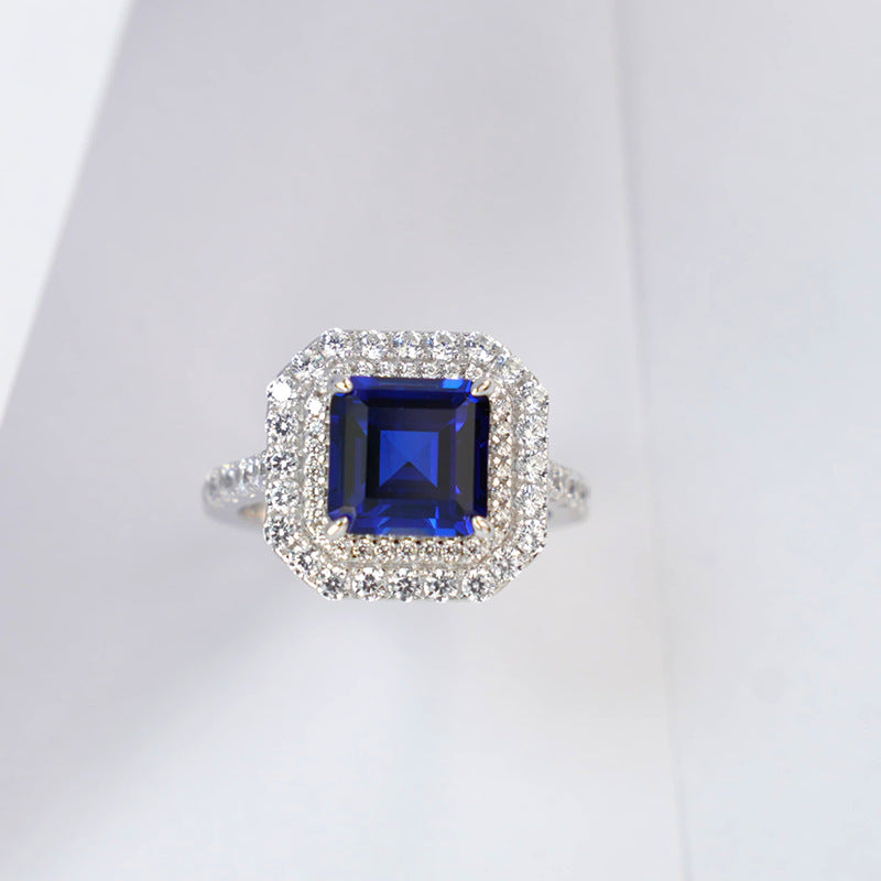 Square Sapphire Halo Ring