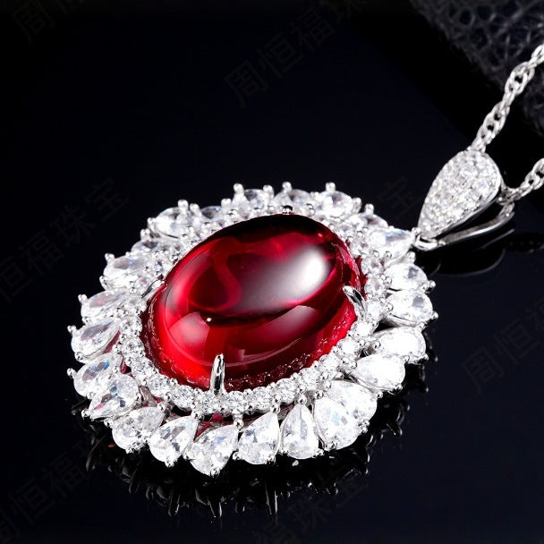 Ruby Oval Halo Pendant